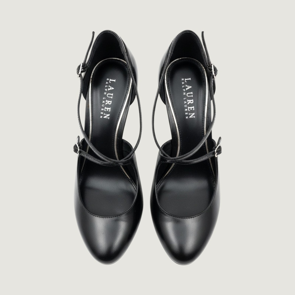 Black patent leather Mary Janes strap
pump Lauren Ralph Lauren adjust buckle 1